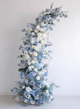 婚门礼装饰蓝色牛角拱花艺舞台摄户影背景外活动仪式成08r0仿真品