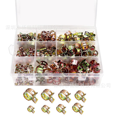 跨境160pcs盒装 彩锌弹簧日式卡箍软管夹弹性抱箍6-17mm组合套装
