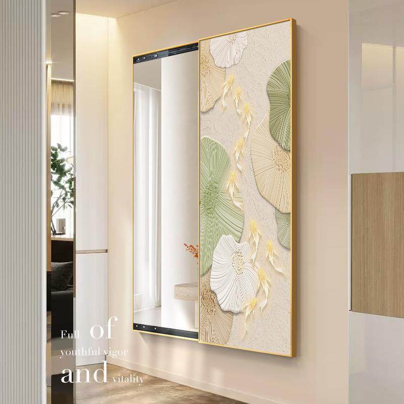 1429衣九鱼图玄关装饰画镜子客厅推拉穿镜现代轻奢走廊身过挂道全