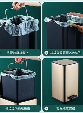 厨房家用商用垃公室脚踏式音OUK-J12缓办降方形双层静大容量不锈