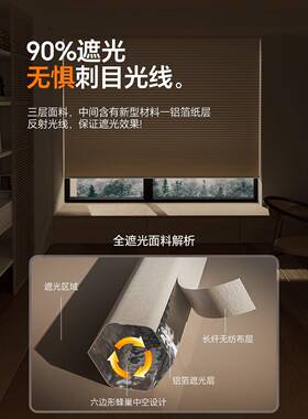 巢无绳10946推拉式蜂帘窗帘免打孔卫生间新全遮光阳蜂窝百叶遮卷
