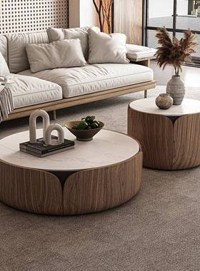 意式极简茶19161胡几组合简约现代小户岩板桃木实木圆型形茶桌厅