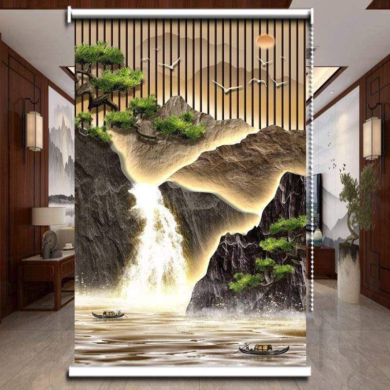 卷现代中式窗帘客厅办公室遮阳升降帘式卷拉帘玄关ANV挂画遮免光