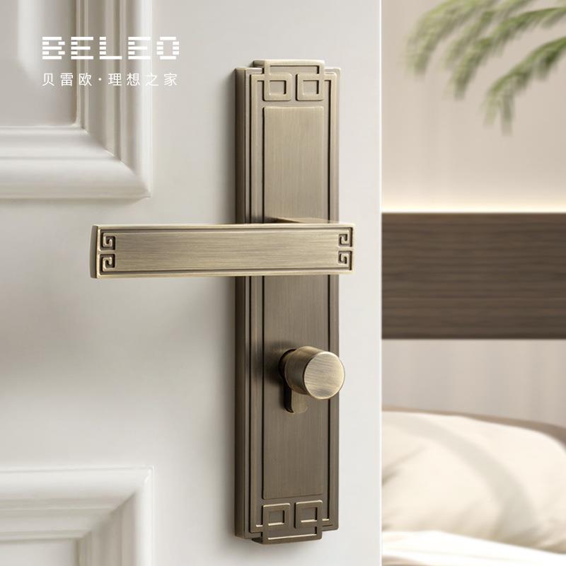 TGG新中式卧门锁家用通用型内磁吸分体静音房门锁复古室木门把门