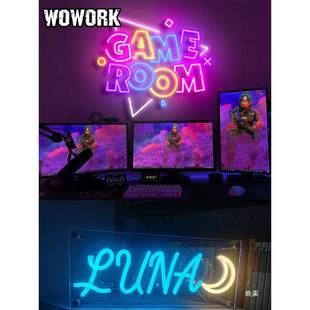 霓5090虹灯电竞装 房计氛围灯摆件饰设力网红发光亚克防水