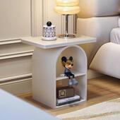 风法式 卧室黑色奶油柜置物床架简约现代可移动床头边柜收ZDI纳柜