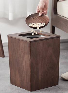 复古意客15996厅木质垃桶家圾用厕所厨房新式实木纸中篓带盖垃创