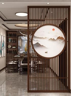 新中式实木屏隔断家客厅38368风现代约入户玄简关柜进门入户用镂