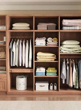 实木衣柜挂白蜡木家用卧39086储室现代简约衣柜新式对开门中收纳