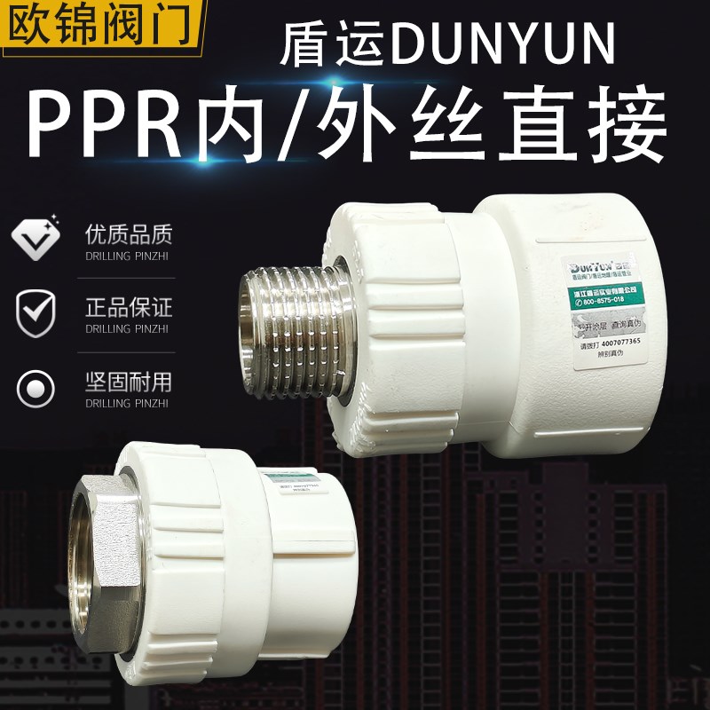 盾运PPR管热熔管接头20/25/32/40/50/63内丝直接外丝白色水管配件