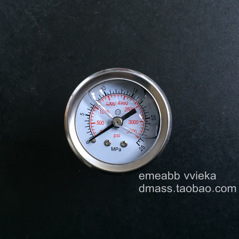 不锈钢耐震压力表25MPA量程3500PSI轴向螺纹1/8表面径40MM