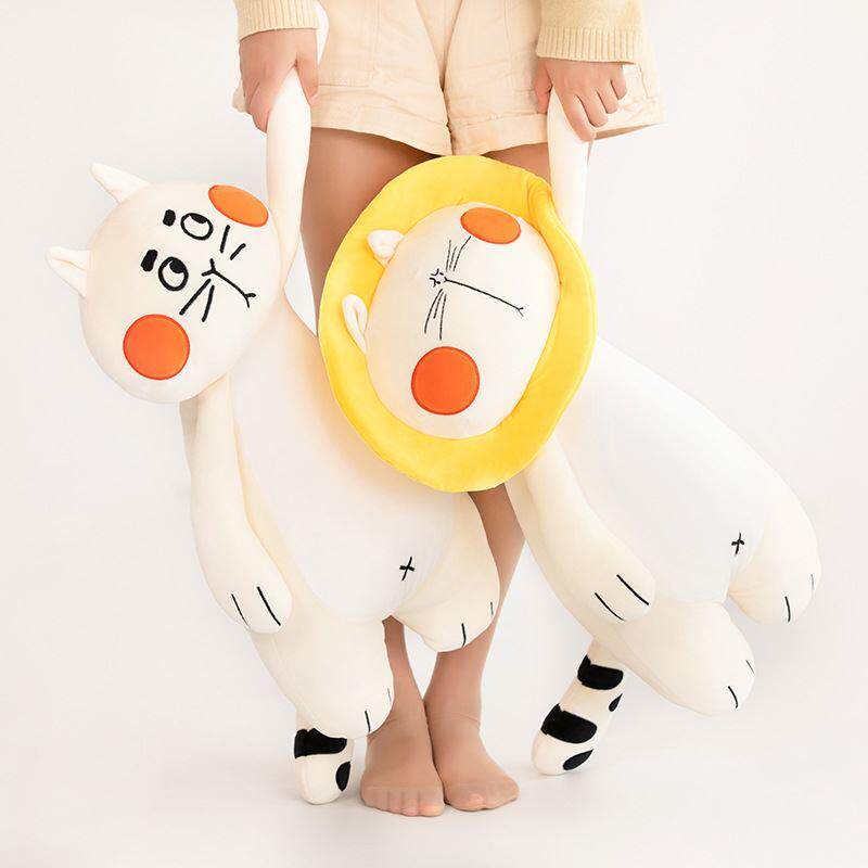 搞怪腮红猫 难过猫抱枕长条公仔沙发靠垫床头靠枕