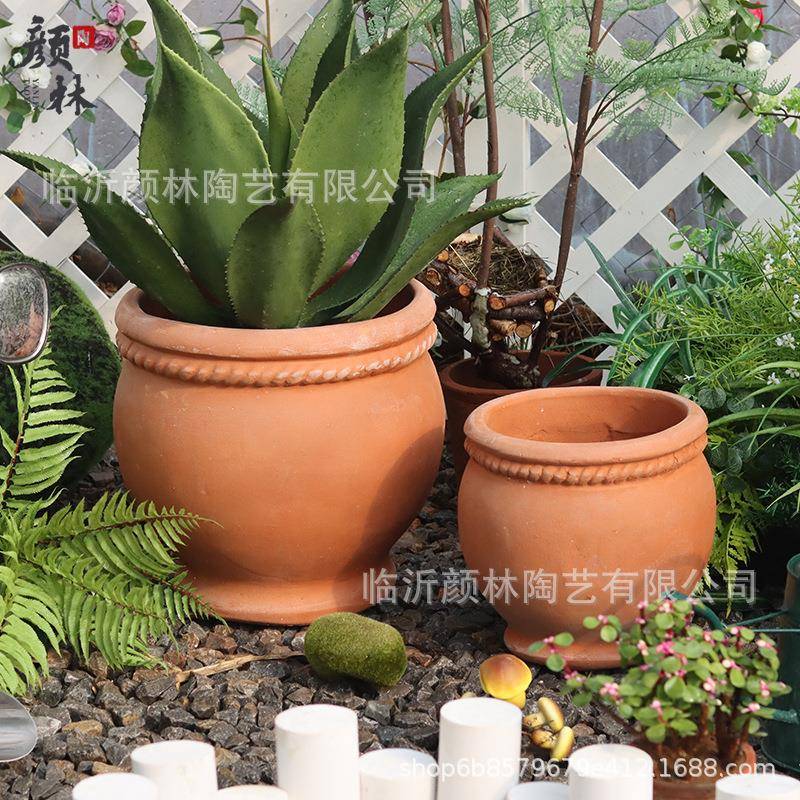 美式红陶盆花束盆外贸罗马盆粗陶盆花园阳台栽花盆陶盆欧式花盆