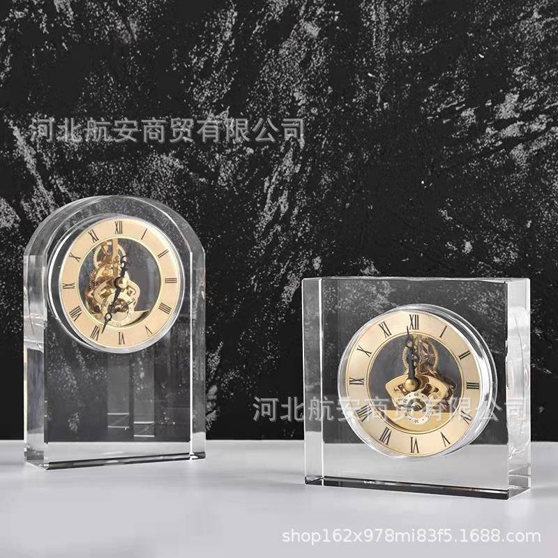现代简约创意水晶时钟样板房售楼处桌面家居钟表实用器摆件工艺品