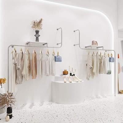 不锈钢拉丝上墙壁挂女装童装货架大童服装店挂衣杆童装陈列展示架