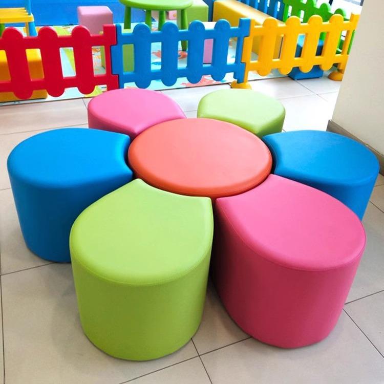 游乐园早教中心幼儿园家长休息等候区儿童软包花朵异形组合沙发凳