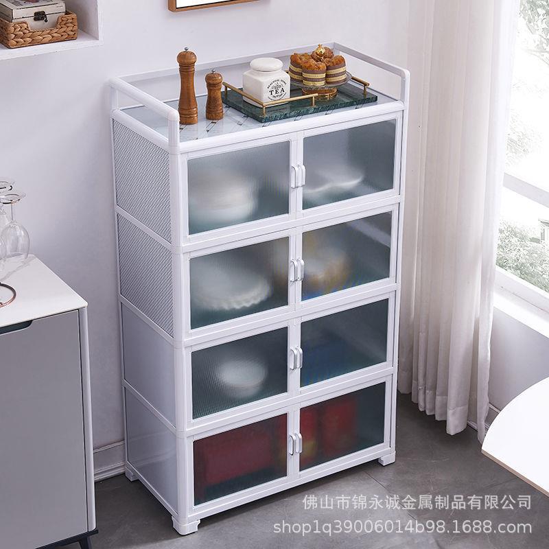 厨房置物架多层落地多功能储物柜子带门家用碗柜放碗碟餐具收纳柜