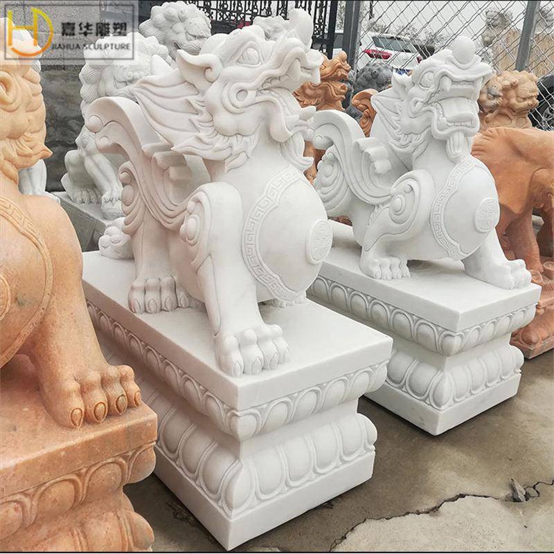 石雕麒麟一对神兽门口摆件石头汉白玉青石家用晚霞红貔貅