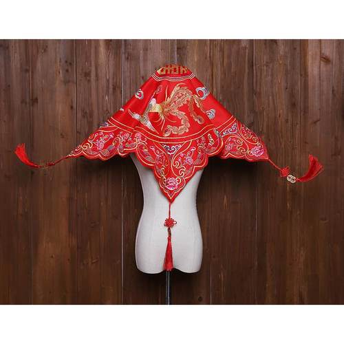 新娘红盖头古装刺绣高档秀禾服龙凤褂盖头巾婚礼