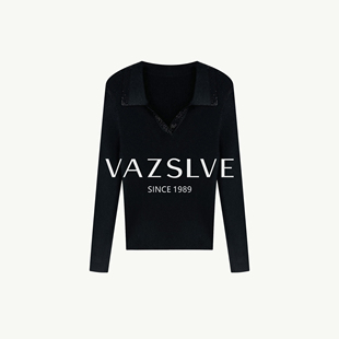 【VAZSLVE/全新奢品】捡漏 烫钻小翻领百搭莱赛尔针织上衣M361080