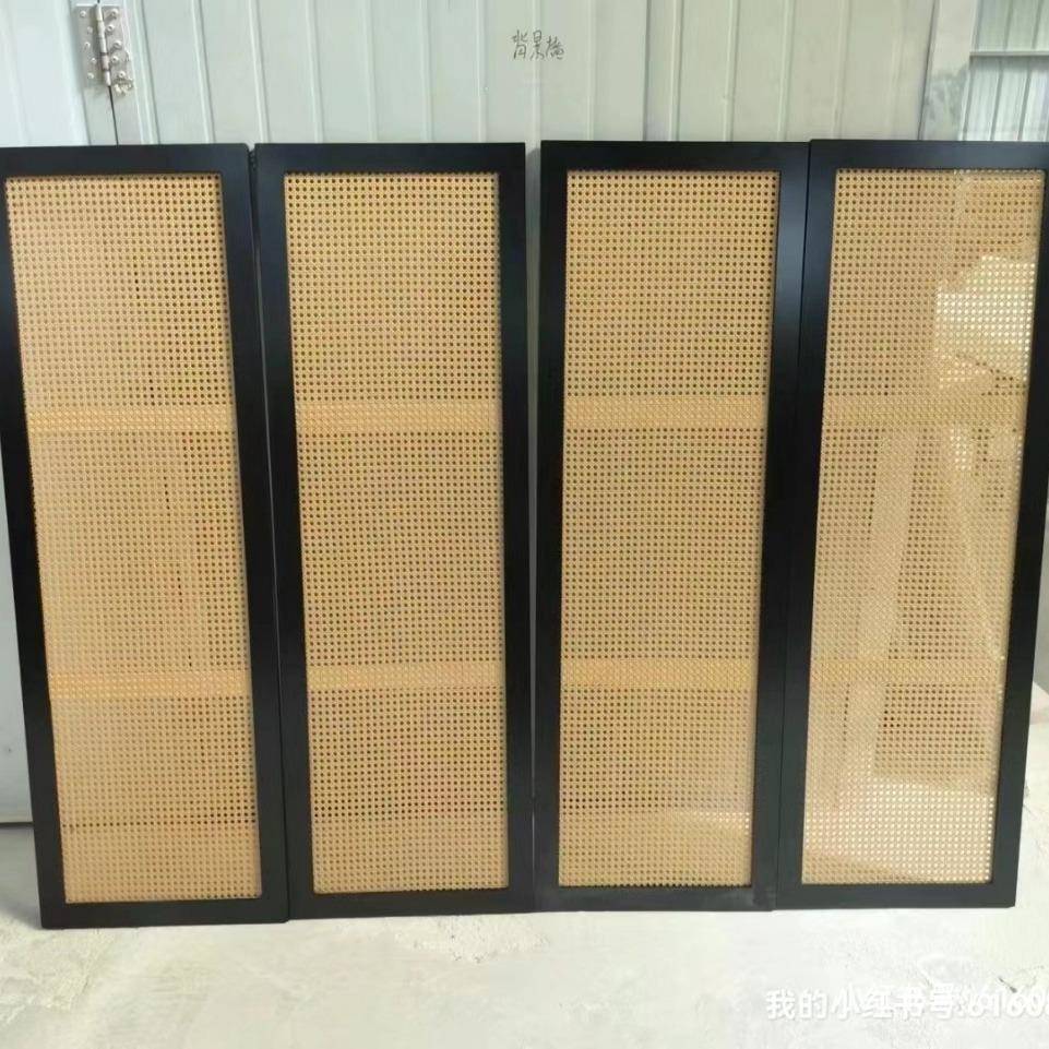 新中式藤编柜门茶楼手工藤编移门仿古八角藤编门酒店屏风隔断门