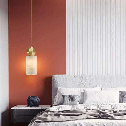 北欧卧室床头灯云石设计师吊灯新中式全铜小吊灯Marble wall lamp