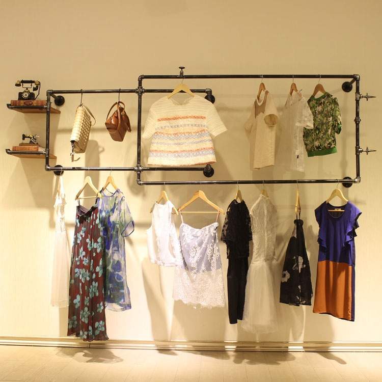 复古loft水管铁艺服装置物壁挂上墙架 服装店衣架展示陈列架
