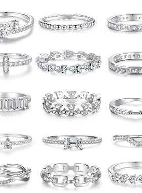 澄一珠宝S925纯银小排钻V型排戒组合叠戴食指尾戒细版