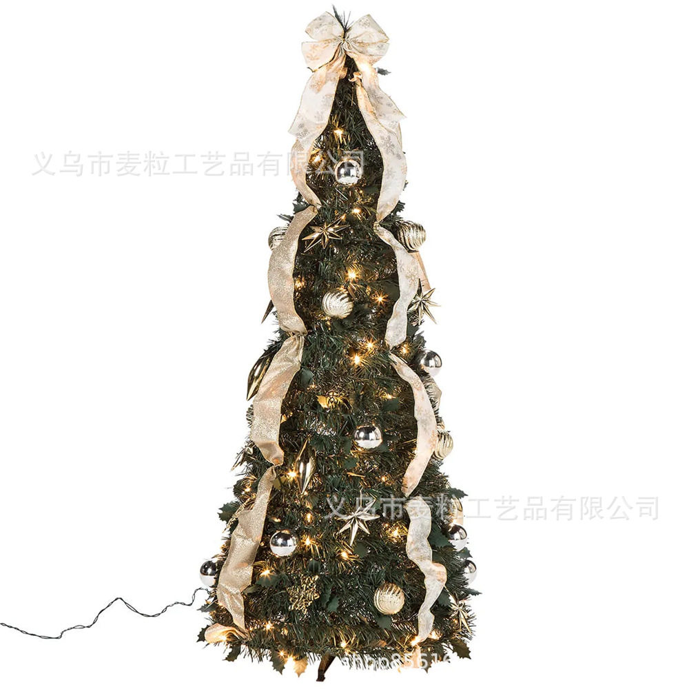 【麦粒工厂】跨境新品折叠树金银圣诞树绑灯伸缩树节日派对装饰