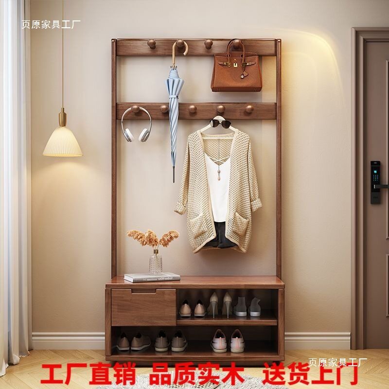 实木入户玄关衣帽架鞋柜一体