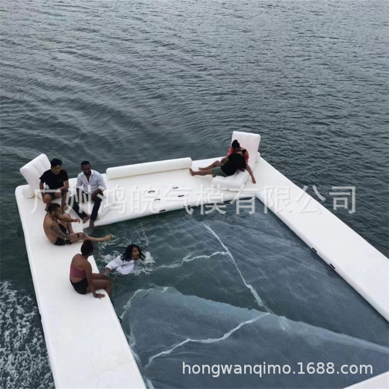 充气拉丝垫水上休息浮台钓鱼台游艇滑梯海上游艇休息平台充气拉丝