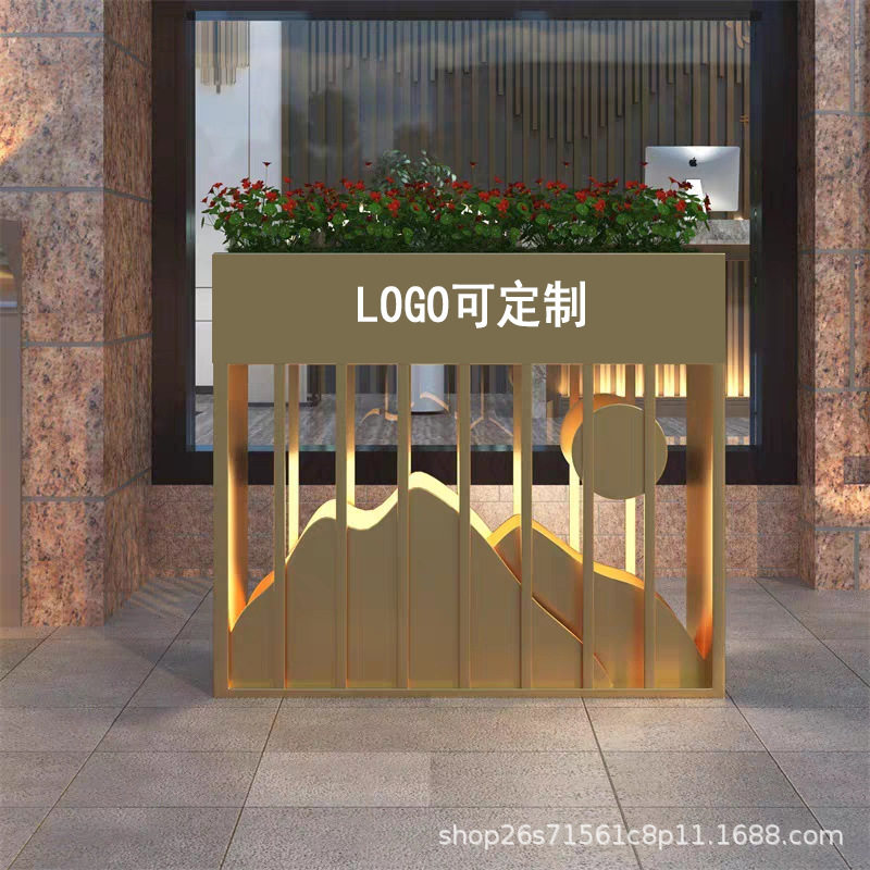 不锈钢户外花盆铁艺组合盆景花箱商业广场花槽隔断售楼部发光花盘