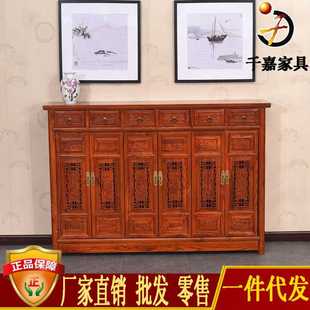 南榆木餐边柜 仿古六门门斗鞋 柜 木质玄关储物柜 雕花木质收纳柜