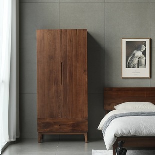 北美黑胡桃木衣柜家用小户型衣橱北欧现代简约全实木单体柜子家居