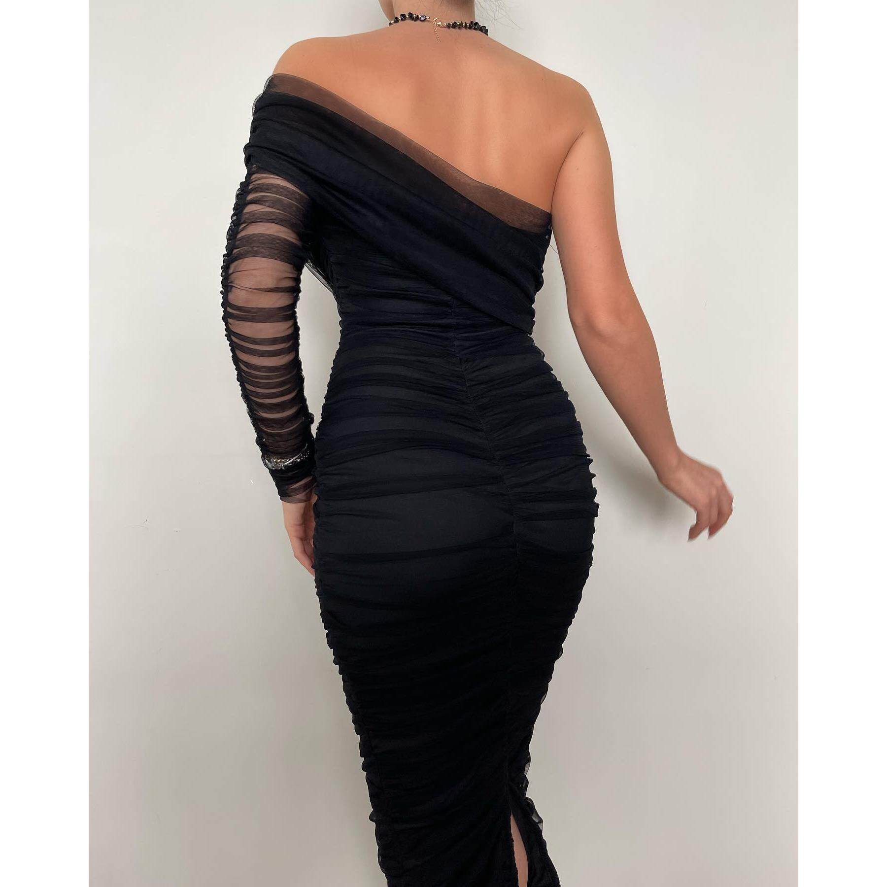 网纱单肩性感生日派对连衣裙Mesh one shoulder sexy party dress