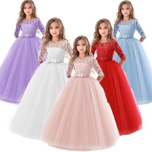 Flower Girl Wedding Banquet Lace Long Dress For Kids Elegant