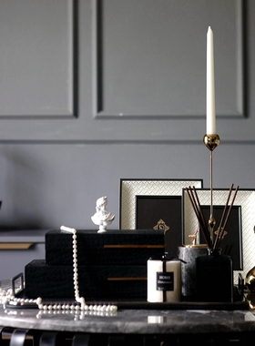 现代皮纹相框首饰盒软装摆件创意轻奢样板间酒店别墅托盘组合饰品