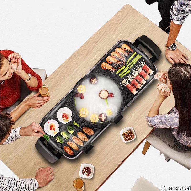 厂促韩烤家用电鸳式炉无烟电烤盘涮烤火锅一体锅不粘烤肉机 烧品