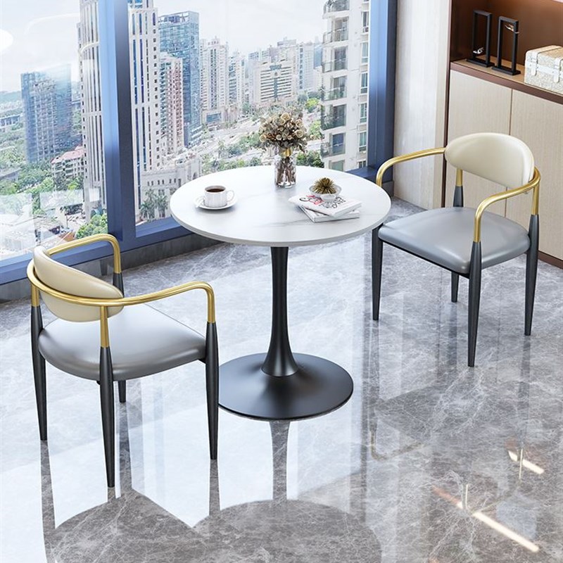 阳台小圆桌一桌两椅子奶茶店轻奢岩板洽谈桌椅接待会客休闲三件式