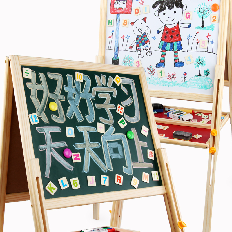 新品实木儿童可折叠画板画架小黑板升降支架式家用磁性画画套装写
