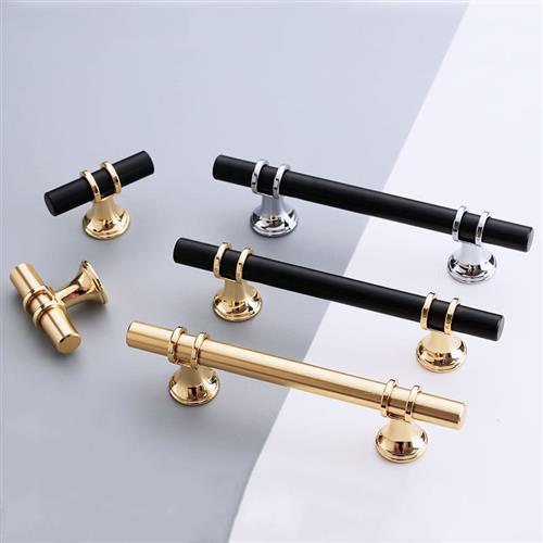 KK&FING Modern Zinc Alloy Black Gold Door Handles Kitchen Ca