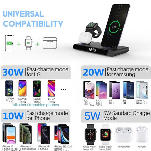 好货30W 6 in 1 Wireless Charger Induction Charging Stand for