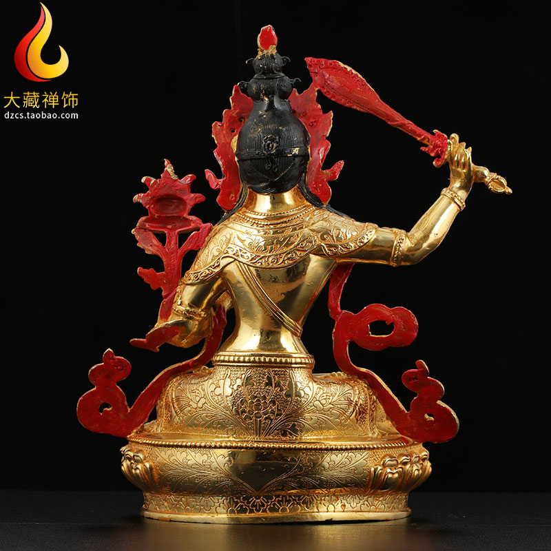 黄铜文殊菩萨佛像 西藏密宗神佛像摆件仿尼泊尔手工全鎏金雕花1尺