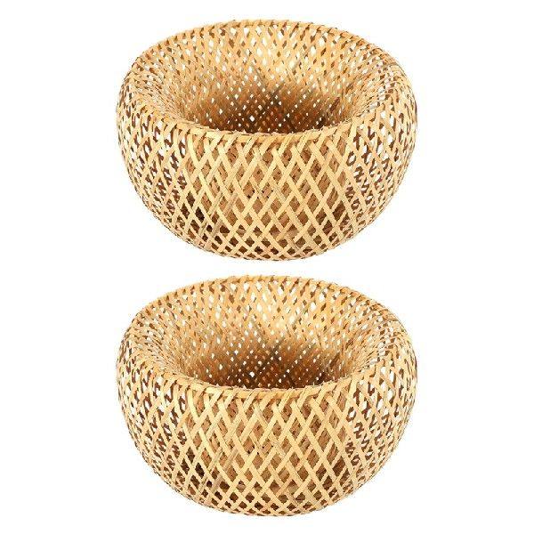 2X Bamboo Wicker Rattan Lampshade Hand-Woven Double Layer