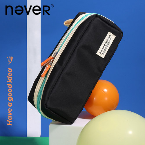 never风琴笔袋三层托盘式手提防水大容量纯色笔袋女简约日系耐脏