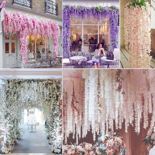 好货12Pcs 45inch Artificial Wisteria Flowers Fake Wisteria V