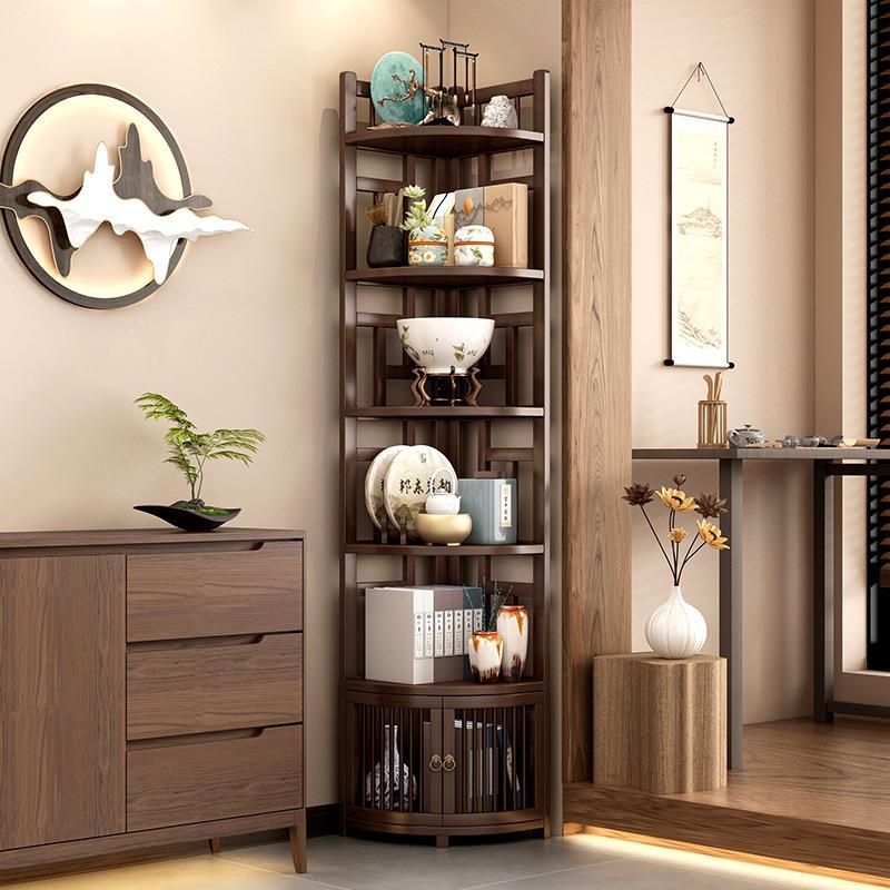 博古架楠竹中式茶具置物架转角收纳小型多层墙角客厅茶室展示柜子
