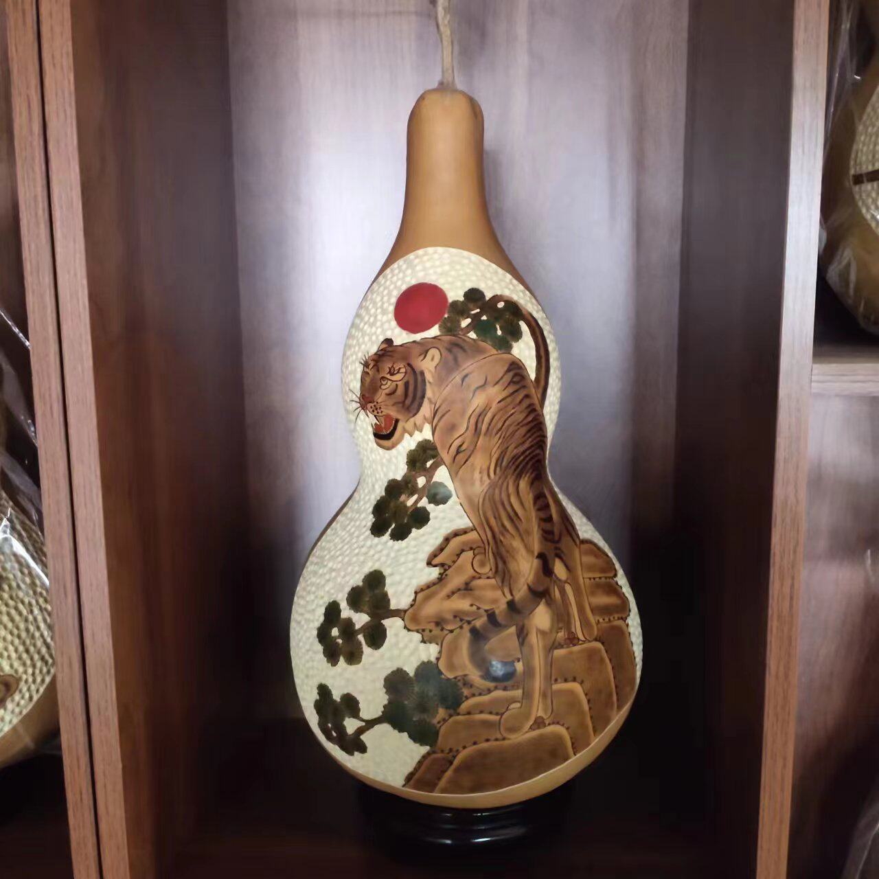 天然大葫芦烙画葫芦上山虎烙画彩绘雕刻大葫芦上山虎