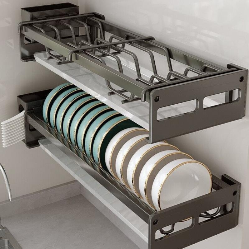 枪灰厨房多功能碗盘沥水架放碗架置物架免打孔墙上壁挂碗碟收纳架
