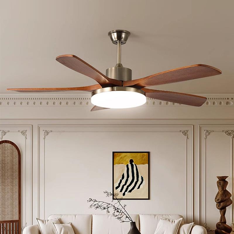 新中式52寸风扇灯吊扇灯客厅卧室书房餐厅灯实木静音胡桃木色灯具